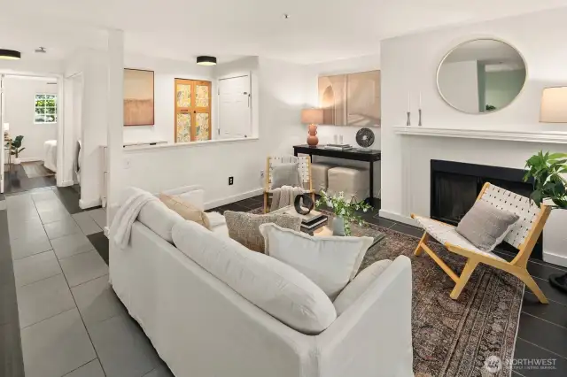 Open living/dining/kitchen w/ slider opening to patio & yard space
