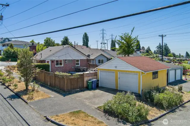 Home sits on a double corner lot w/ 2 car detached garage
