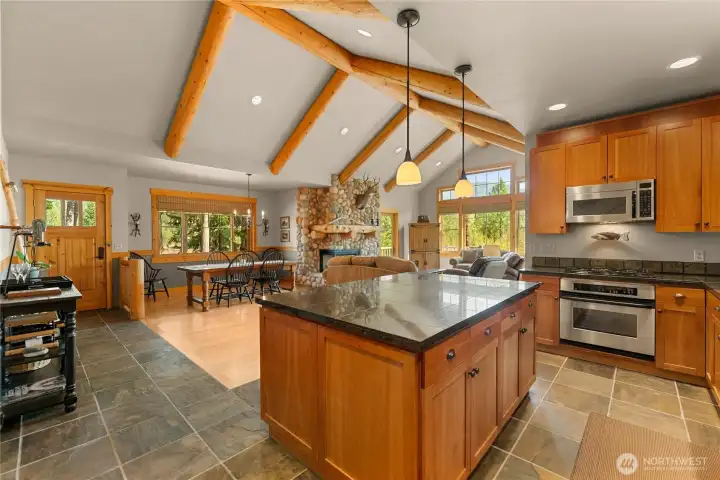 Comfortable lodge-style ambiance with warm wood finishes.