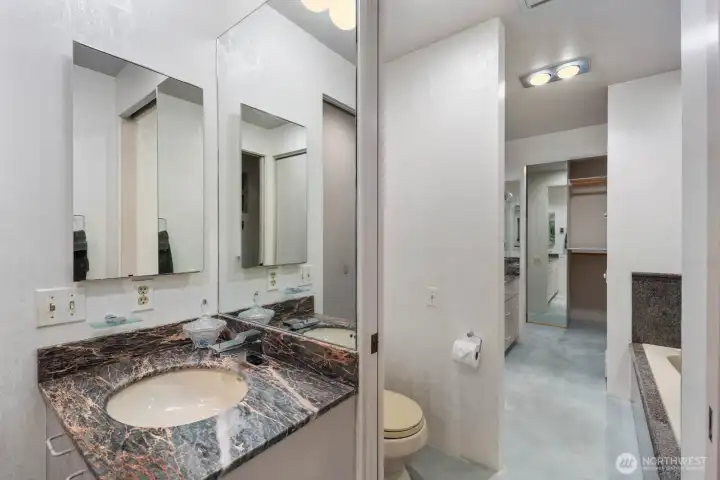 3/4 bath right off primary bath and 3rd bedroom