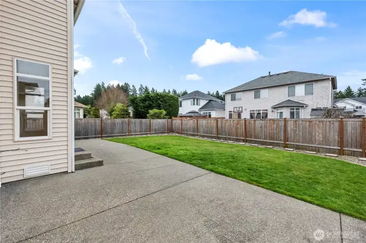 A perspective of the backyard from the patio.