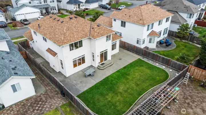 Prime Outdoor Living. See the full scale of your private backyard and the surrounding neighborhood. The expansive patio provides plenty of room for outdoor furniture and social gatherings.