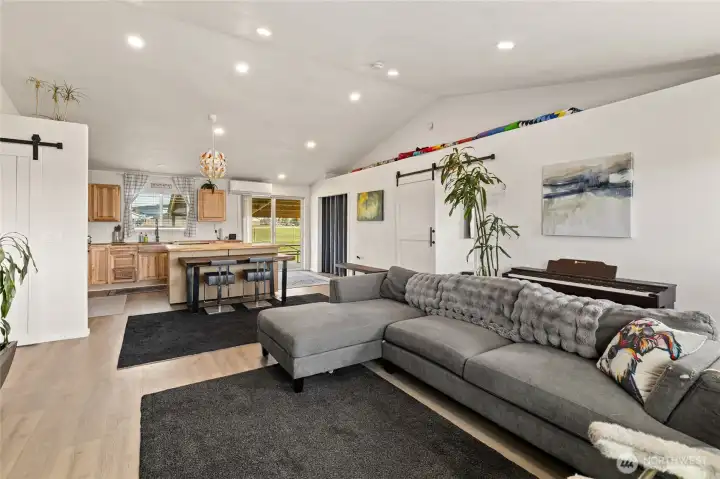 Living room looking at the kitchen/dining room.