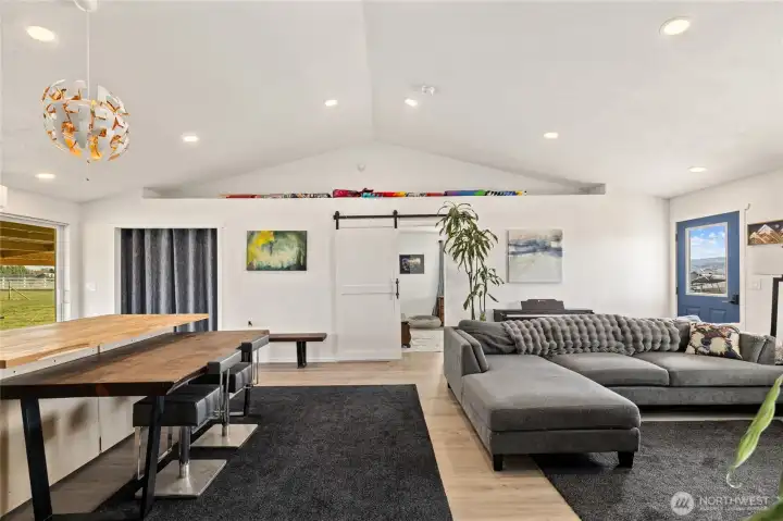 Hallway view of the living room to the Primary bedroom.