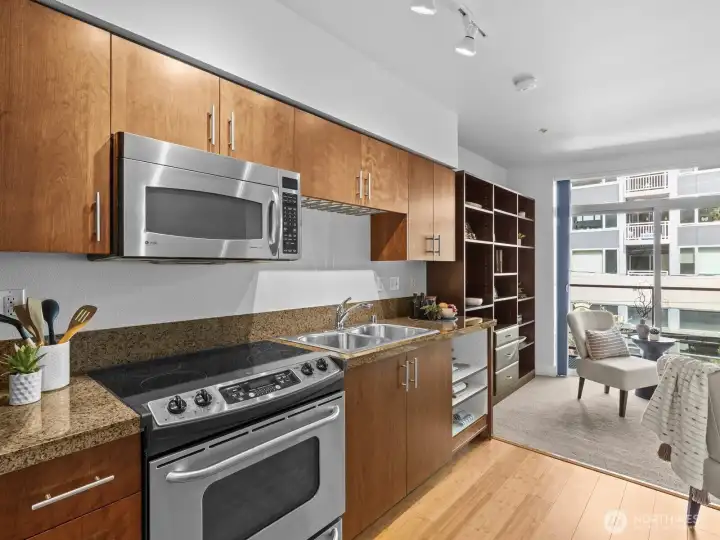 The kitchen is extremely functional for a smaller space.