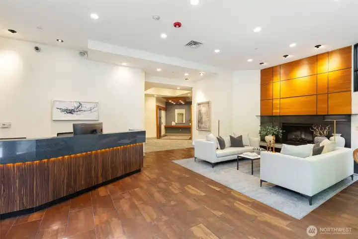 The welcoming lobby, resident lounge, and mezzanine create an elevated everyday experience.