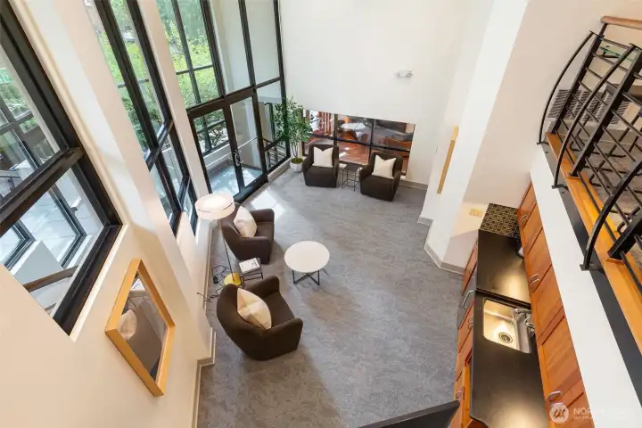 Relax, work remotely, or catch up with neighbors in the thoughtfully designed lounge and mezzanine areas.