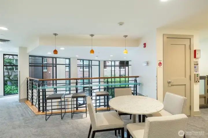 Relax, work remotely, or catch up with neighbors in the thoughtfully designed lounge and mezzanine areas.