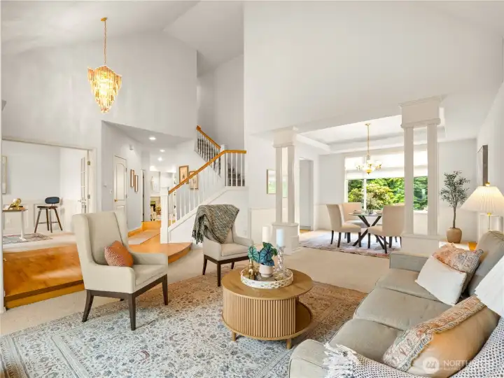 Bright and airy with vaulted ceilings gives this space a grand feel.