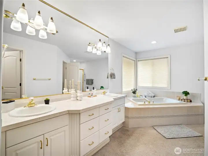 If you like bathrooms that has it all; this is it. Soaking tub, double vanity sinks, walk in shower, two walk-in closets and a separate water closet.