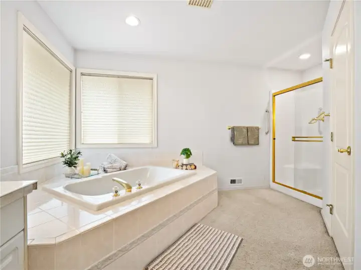 Take a bath with a view of the back yard or a fast shower if that is more your speed.