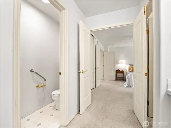 Water closet is separate from the rest of the bathroom for maximum privacy.