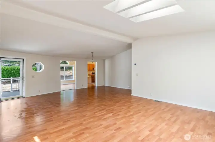 Looking back at the entrance and dining room area into the kithchen.