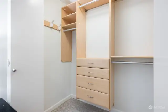 Great closet organizer in bedroom closet.