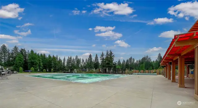 Nelson Farm Pool features zero-entry leisure pool, an interactive splash pad, and a small scale lazy river and whirlpool.