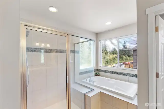 Tile Shower with Glass enclosure and Soaking Tub