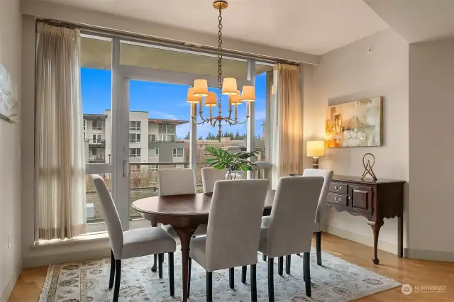 A quiet dining space just off the open kitchen and living space.