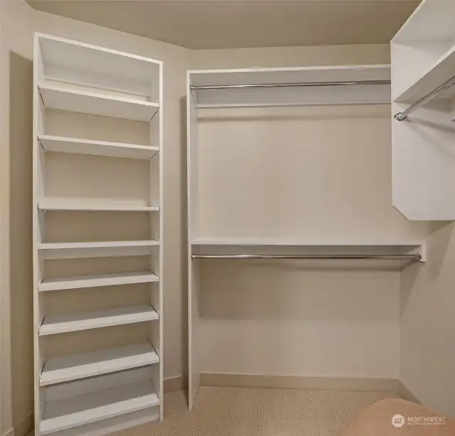 More built-ins furnish the primary bedroom closet.