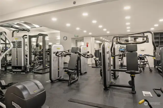 The community workout space is fully stocked with any equipment you might hope to utilize.