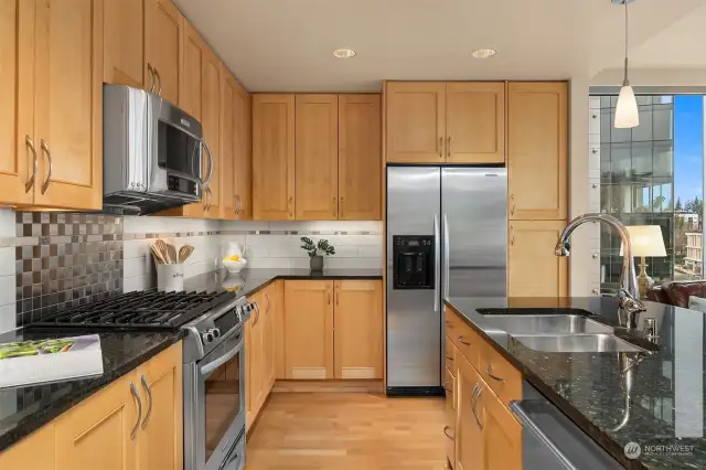 The generous countertops pair nicely with the stainless appliances.