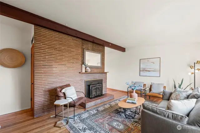 Awesome brick accent wall w/wood burning stove