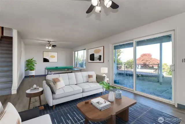 downstairs family room virtual staged
