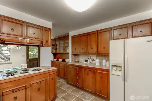 open kitchen with lots of storage