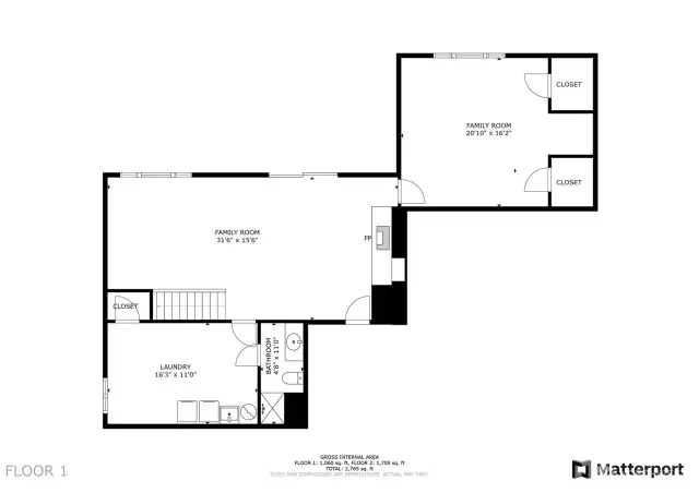 downstairs floor plan - the 2nd family room - is a huge bedroom