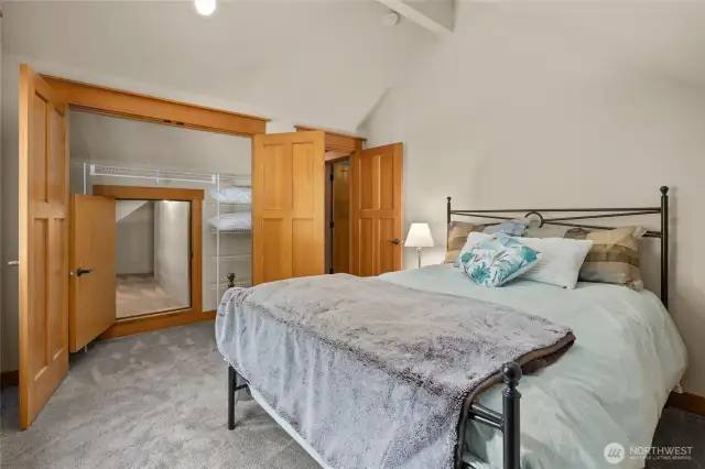 Bedroom upstairs with 2 different hiding/play area  places or extra storage rooms