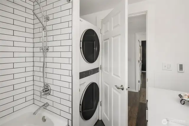 Laundry in bathroom closet