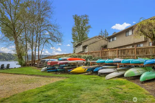 Kayak storage available on the shore