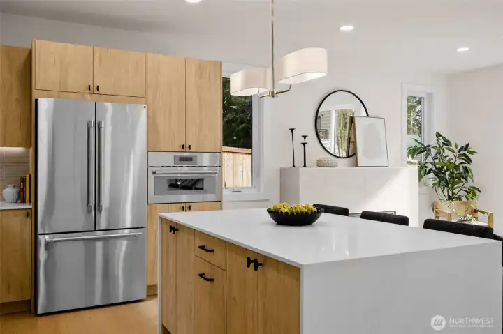 Top of the line stainless steel appliances.