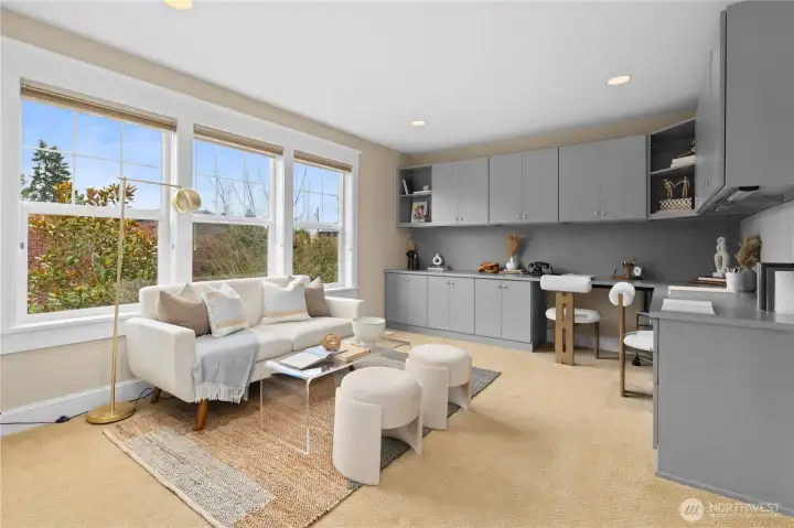 Upstairs bedroom 5 with built-in cabinetry and an ensuite bathroom.