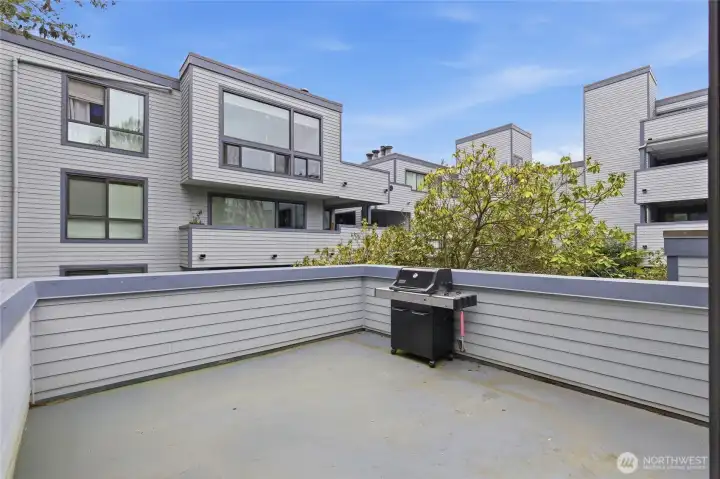 BBQ Patio overlooking swimming pool.