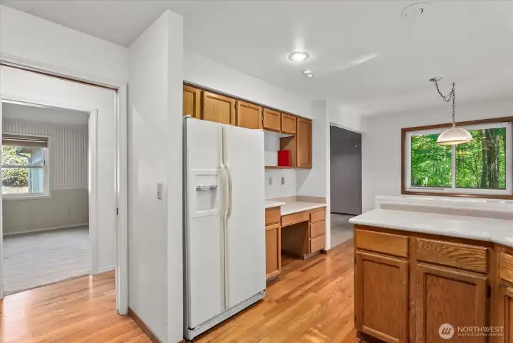 desk area in kitchen