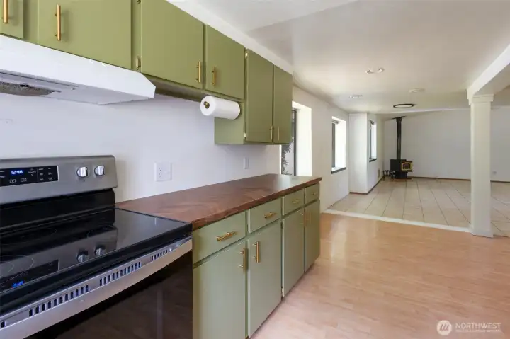 Kitchen toward dining/living