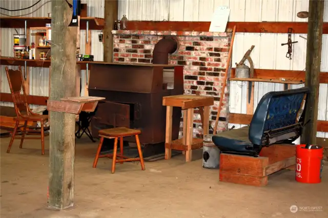 East side of shop with wood stove