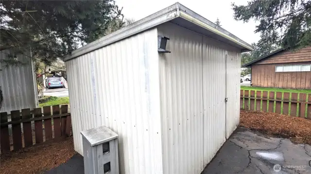 8 X 12 Foot Metal Shed with electricity.