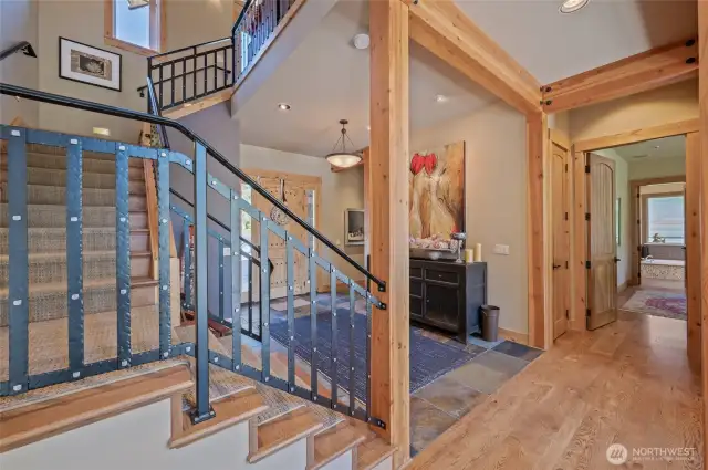 Custom Hammered Iron railings leading to the Loft above