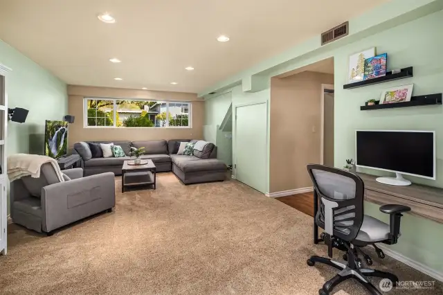 Spacious lower level with room for media room and office.