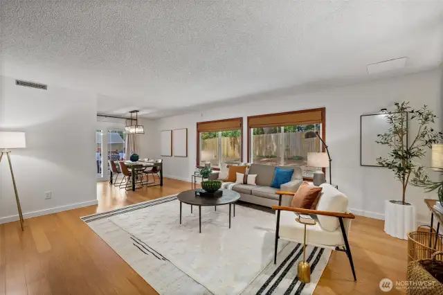 Enter into the really large living room.