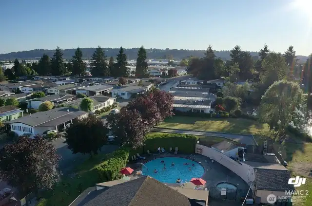 overlooking pool and hot tub located at community center