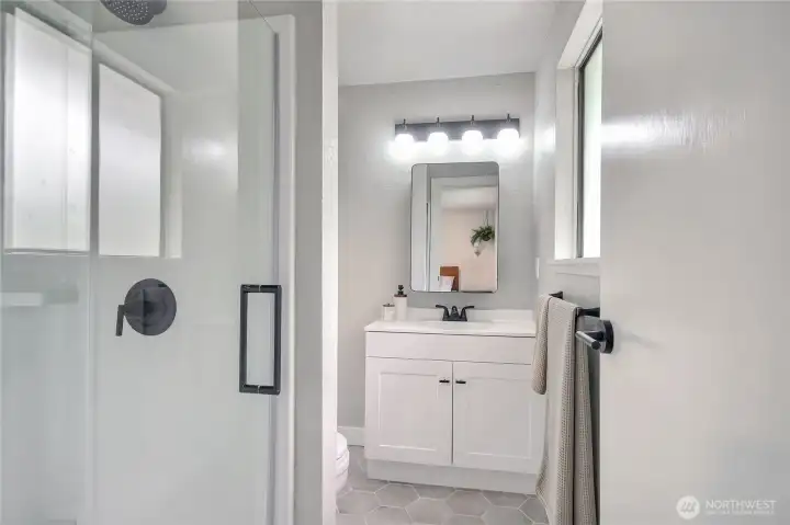 Trendy primary bedroom.