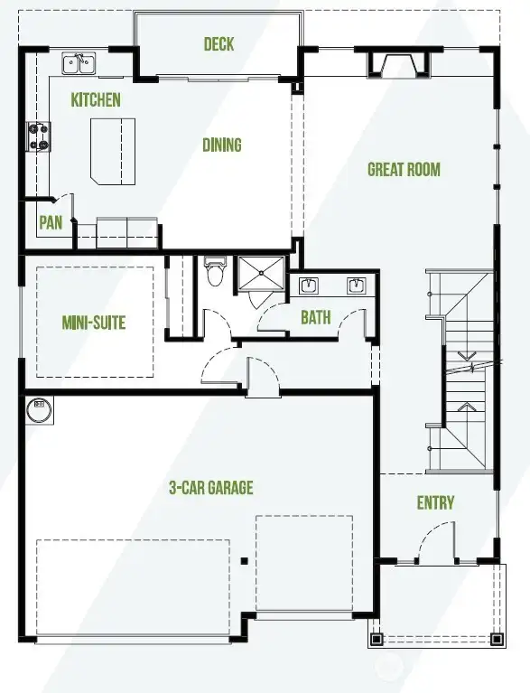 Main Floor - For illustrational purposes only. Actual plans and specs may vary. Some features may be considered upgrades.