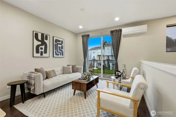 9 ft ceing-Living room with patio