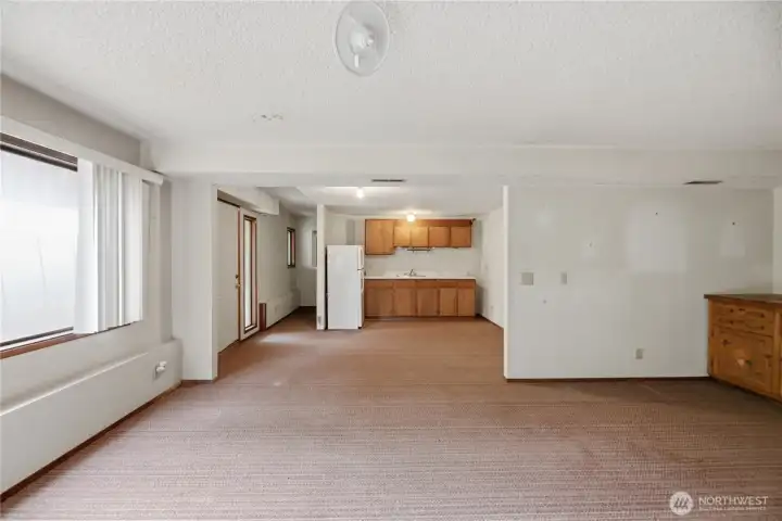 Lower level family room with kitchenette and separate entry