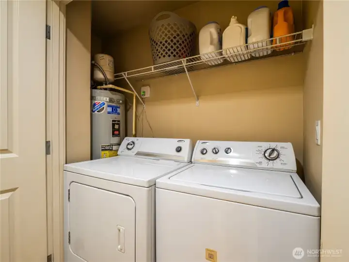 The unit has its own waterheater, and full size washer and dryer.