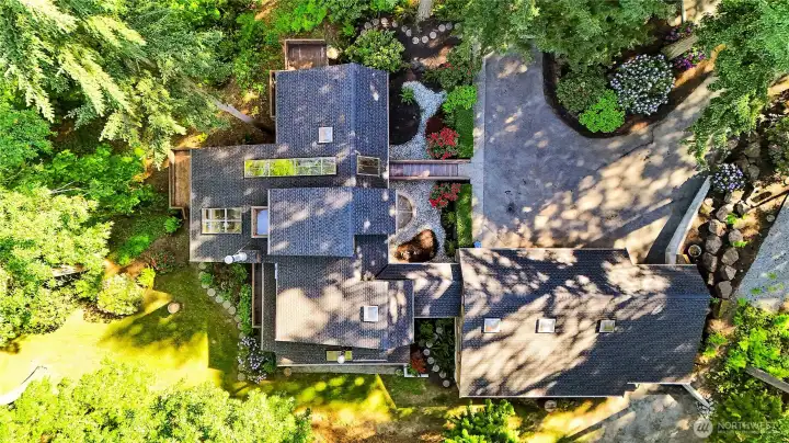 Overhead shot - garage on right, house on left