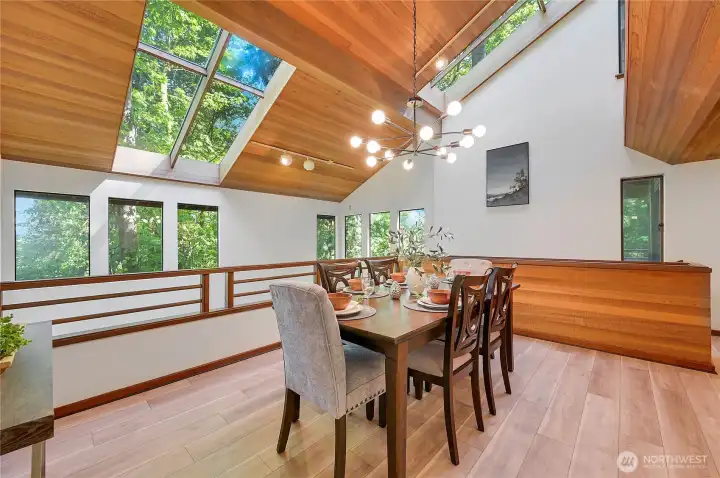 Dining room with custom skylights