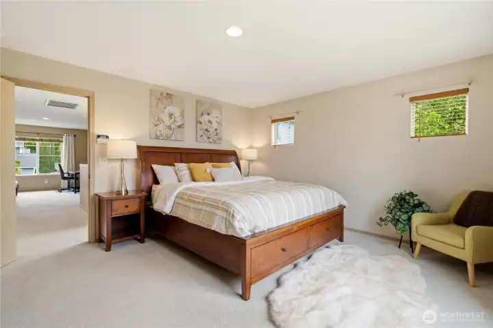 Private primary suite thoughtfully separated from the secondary bedrooms Private primary suite thoughtfully separated from the secondary bedrooms